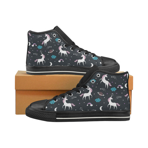 unicorn rainbows moon clound star pattern Women's High Top Canvas Shoes Black