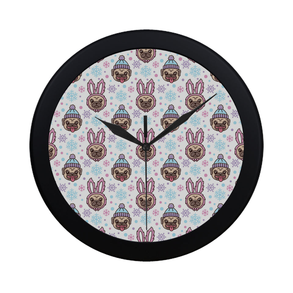 Cute pug hat rabbit costume pattern Elegant Black Wall Clock