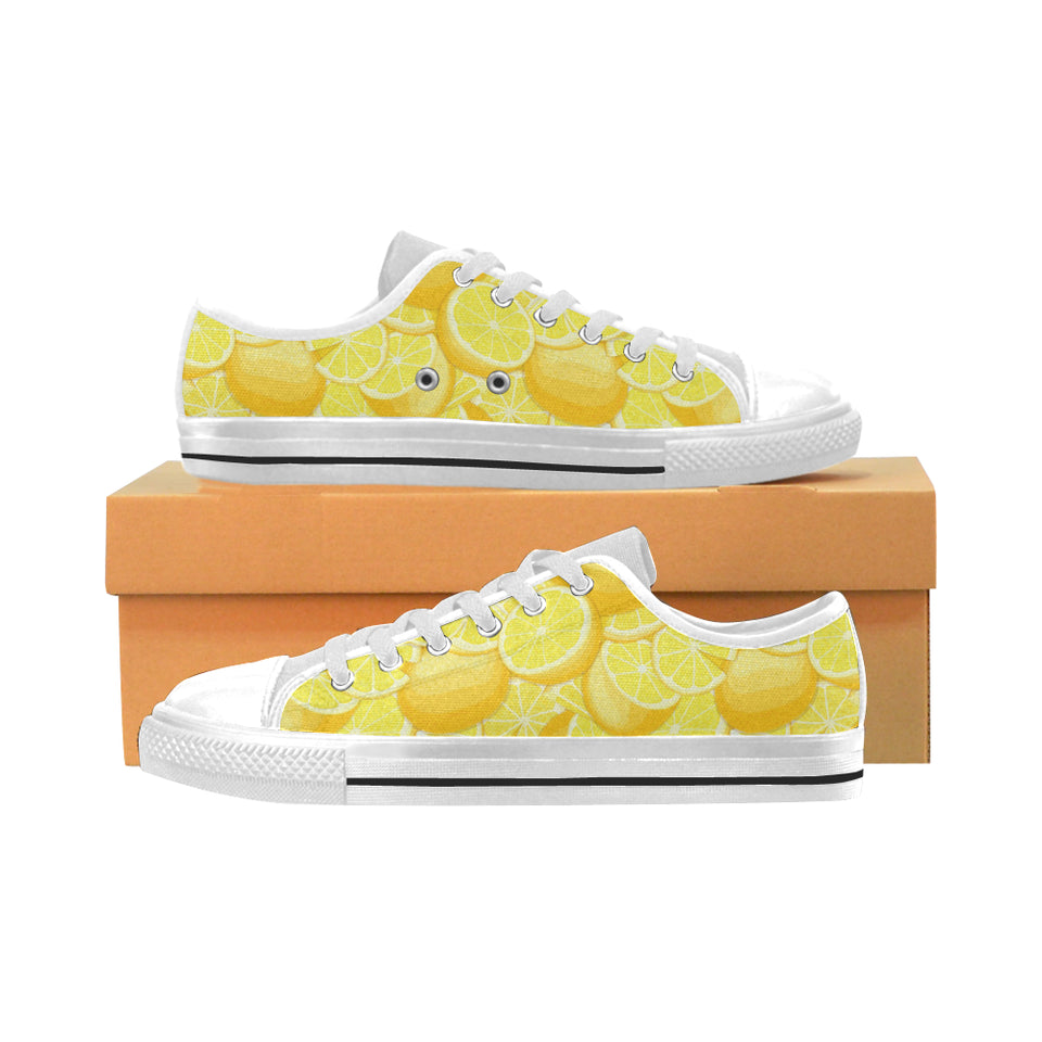 lemon pattern Men's Low Top Canvas Shoes White