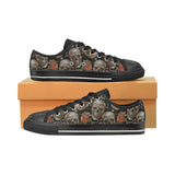 Skull rose humming bird flower pattern Women's Low Top Canvas Shoes Black