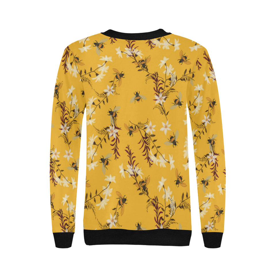 Bee flower pattern Women's Crew Neck Sweatshirt