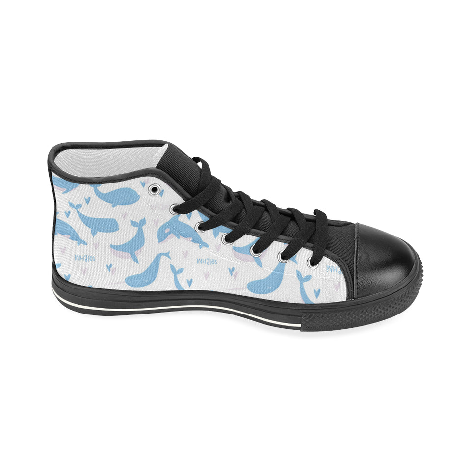 Blue whale pattern Women's High Top Canvas Canvas Shoes Black