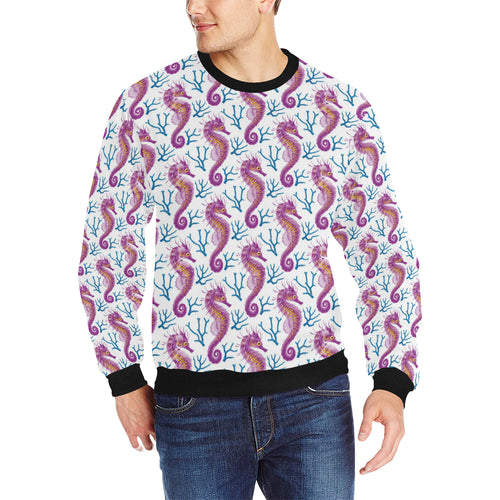 Purple seahorse blue coral pattern Men's Crew Neck Sweatshirt