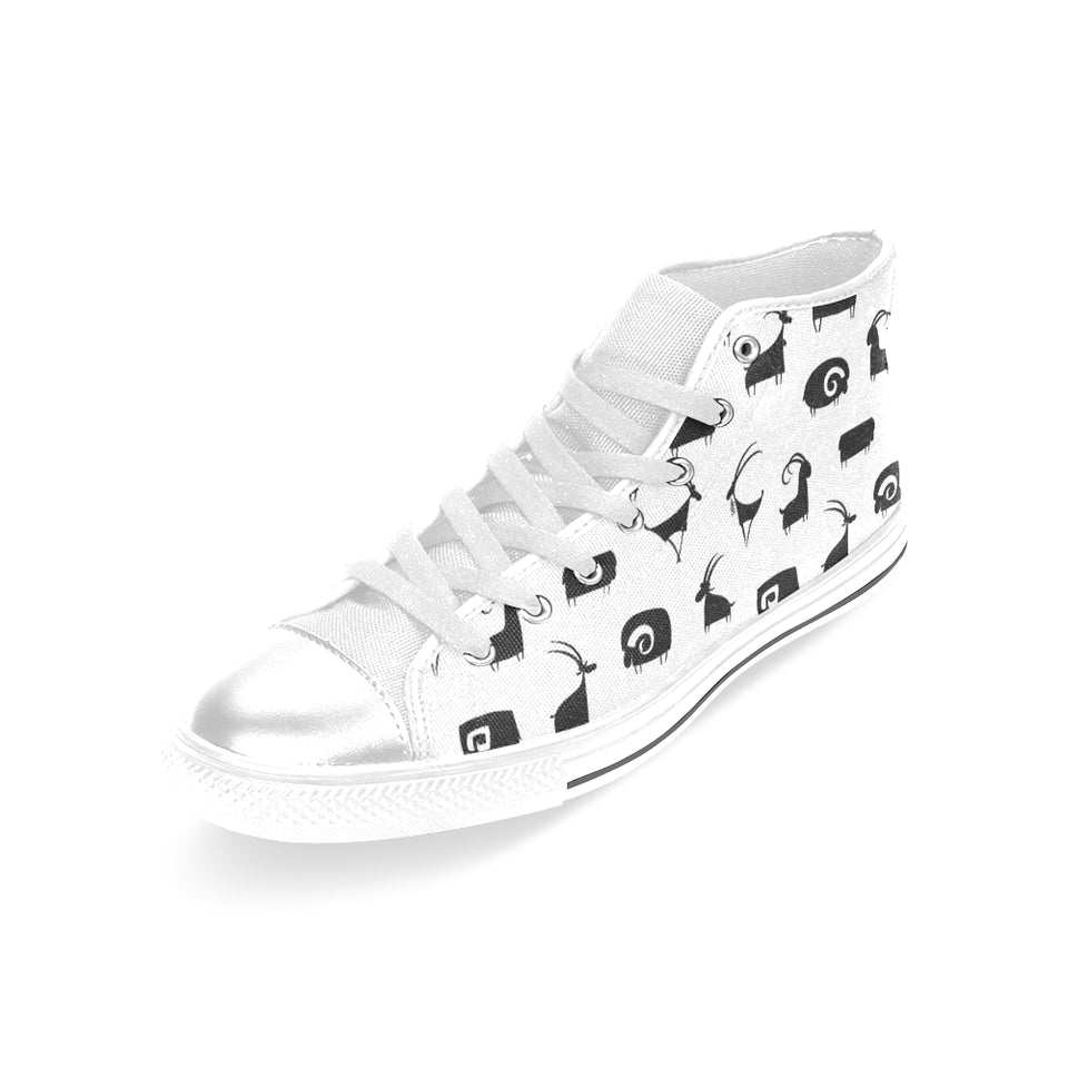 Goat ram pattern Women's High Top Canvas Shoes White