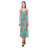 Octopus turquoise background V-Neck Open Fork Long Dress