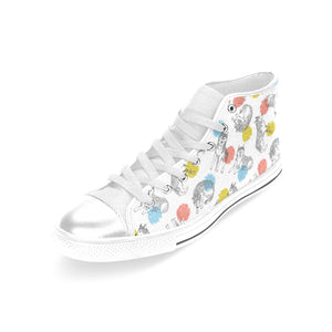 Siberian husky and colorful circle pattern Women's High Top Canvas Shoes White