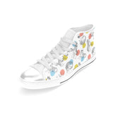 Siberian husky and colorful circle pattern Women's High Top Canvas Shoes White