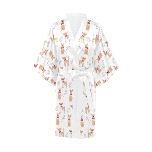 Chihuahua bone paw pattern Women's Short Kimono Robe