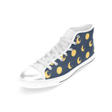 Moon star pattern Women's High Top Canvas Shoes White