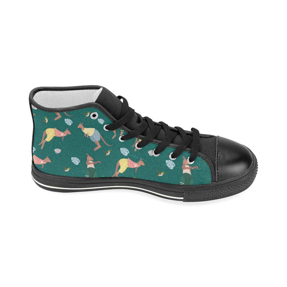Kangaroo leaves pattern Women's High Top Canvas Shoes Black