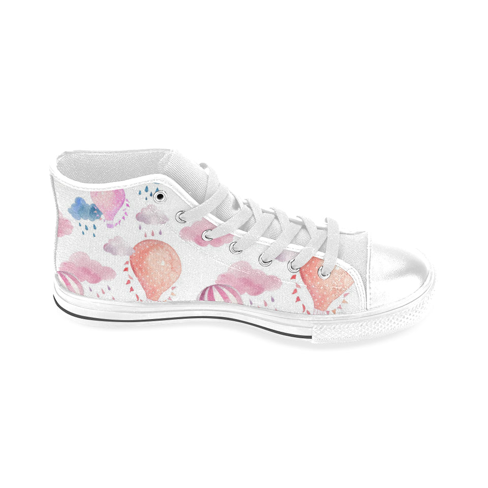 Watercolor air balloon cloud pattern Men's High Top Canvas Shoes White