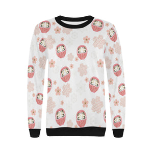 Daruma japanese wooden doll cherry blossom flower Women's Crew Neck Sweatshirt