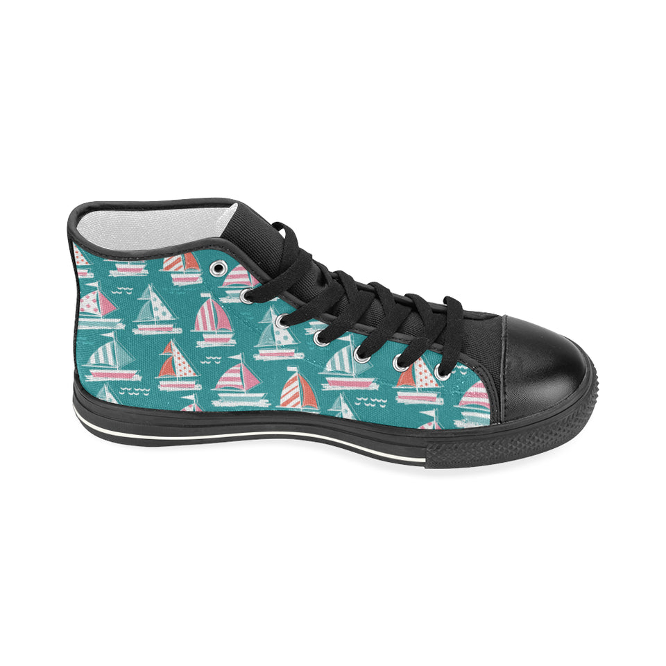 Cute sailboat pattern Women's High Top Canvas Shoes Black