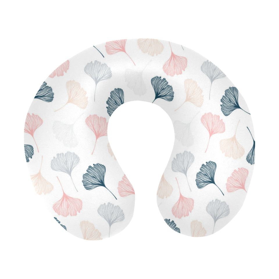 Black Gray Cream coral ginkgo leaves pattern U-Shaped Travel Neck Pillow