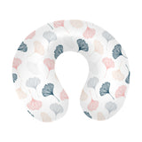 Black Gray Cream coral ginkgo leaves pattern U-Shaped Travel Neck Pillow