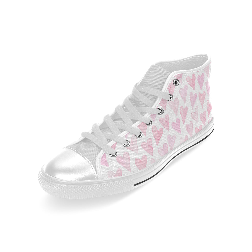 Watercolor pink heart pattern Men's High Top Canvas Shoes White