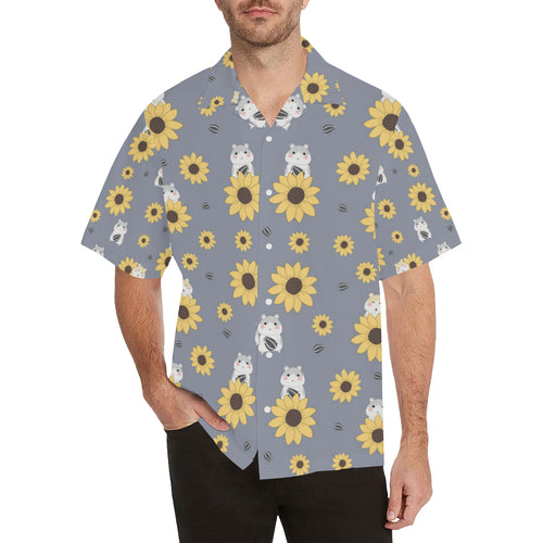 Cute hamster sunflower pattern background Men's All Over Print Hawaiian Shirt