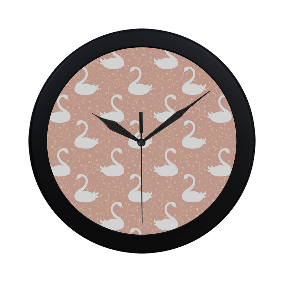 Swan flower light pink background Elegant Black Wall Clock