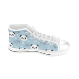 Cute panda pattern Men's High Top Canvas Shoes White