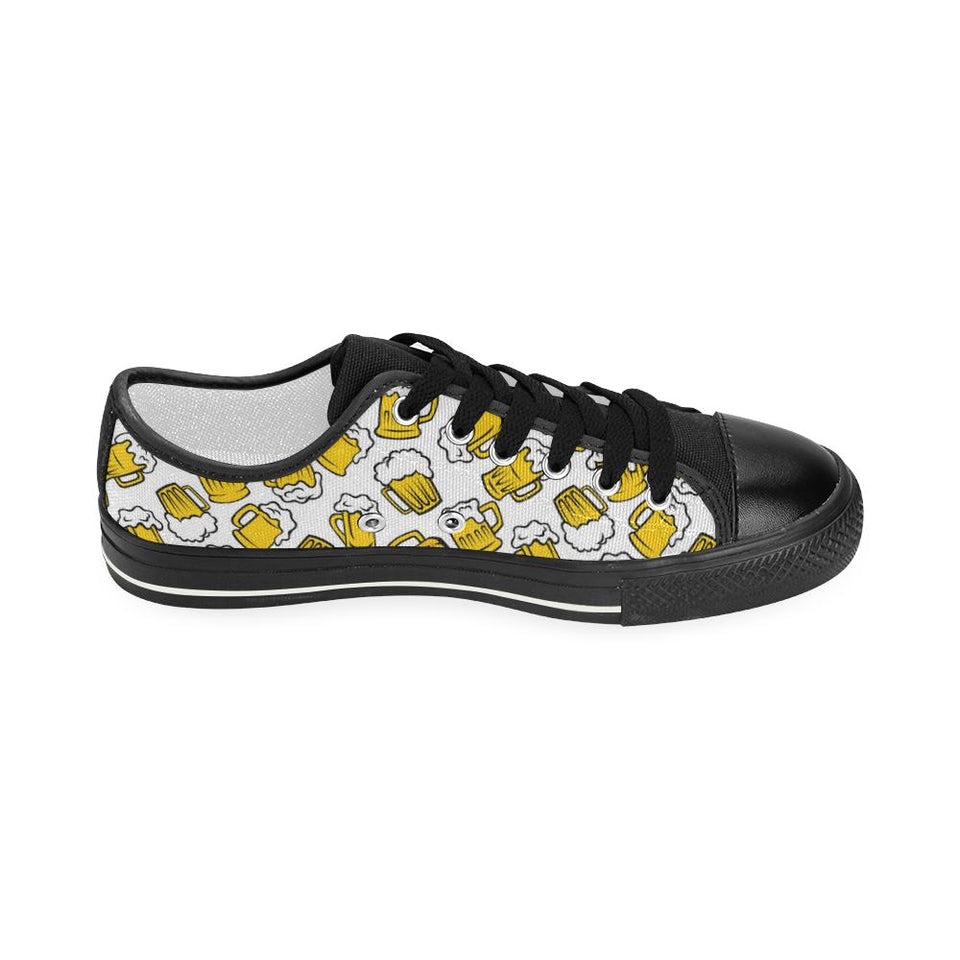 Beer design pattern Kids' Boys' Girls' Low Top Canvas Shoes Black