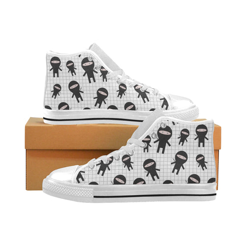 Ninja pattern plaid background Men's High Top Canvas Shoes White