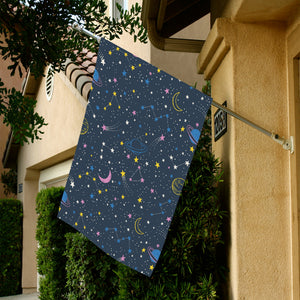 space pattern with planets, comets, constellations House Flag Garden Flag