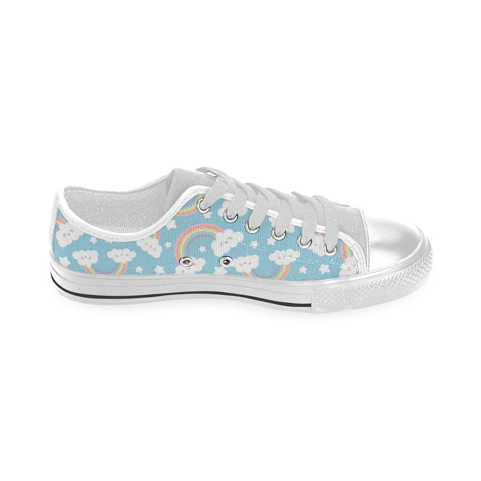 Cute rainbow clound star pattern blue background Men's Low Top Shoes White