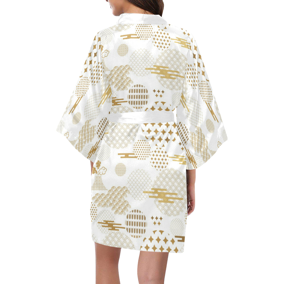 Beautiful gold japanese pattern Women's Short Kimono Robe