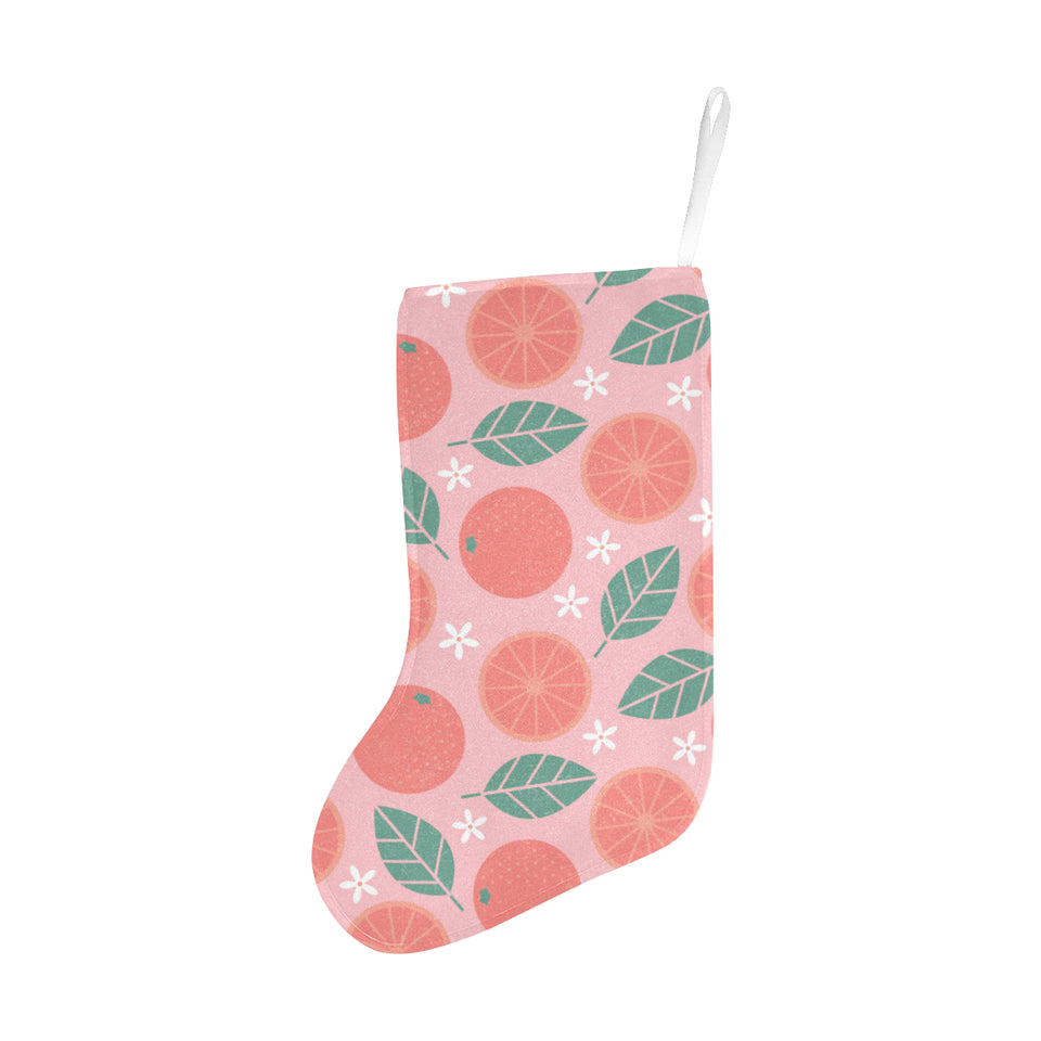 Grapefruit leaves flower pink background Christmas Stocking
