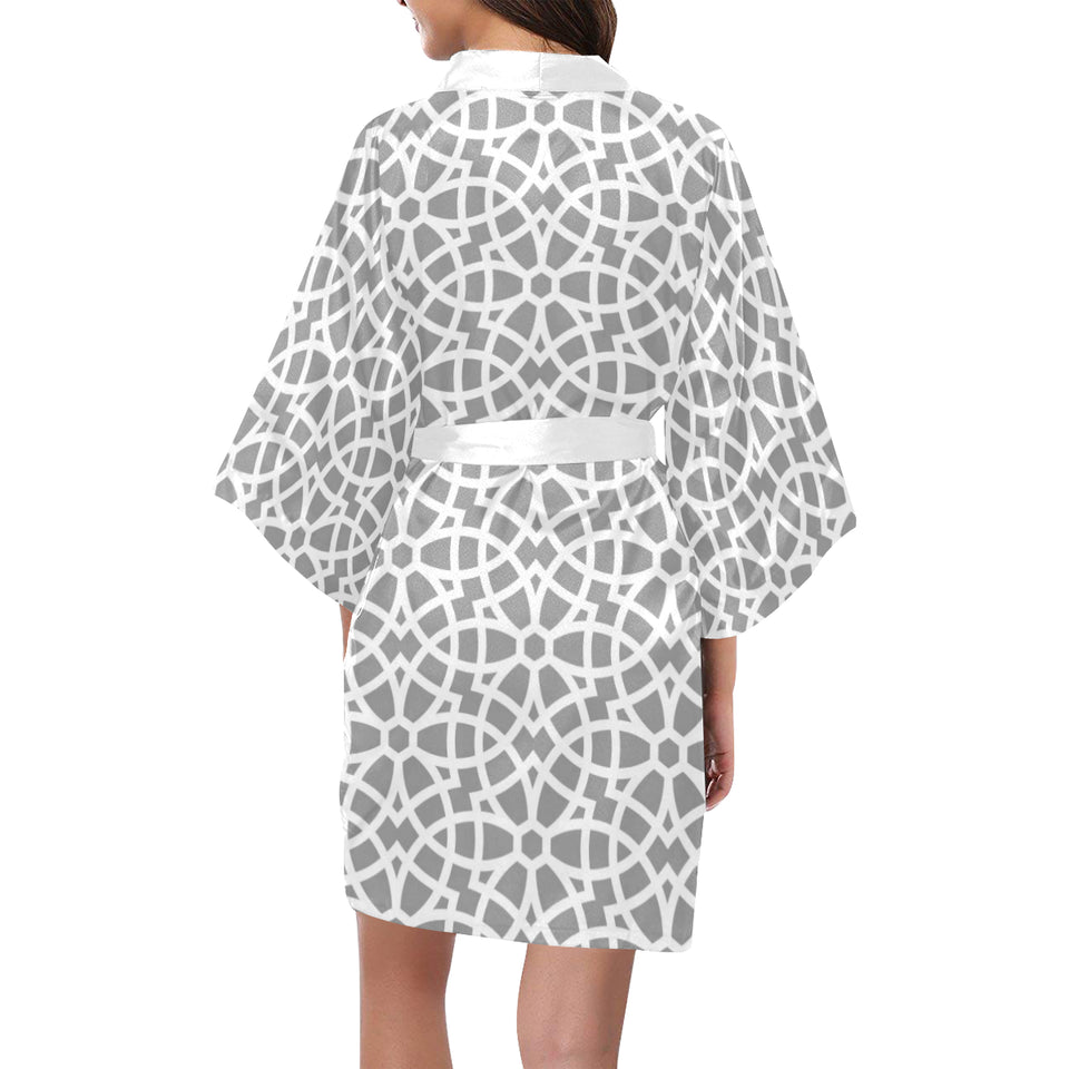 arabic gray pattern Women's Short Kimono Robe