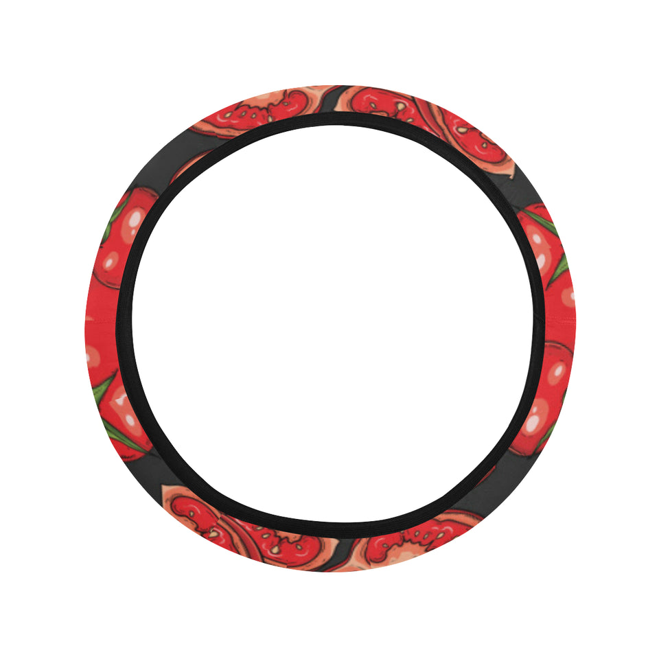 Tomato black background Car Steering Wheel Cover