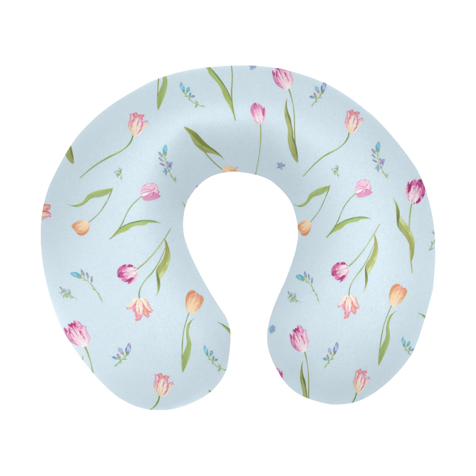 Watercolor Tulips pattern U-Shaped Travel Neck Pillow