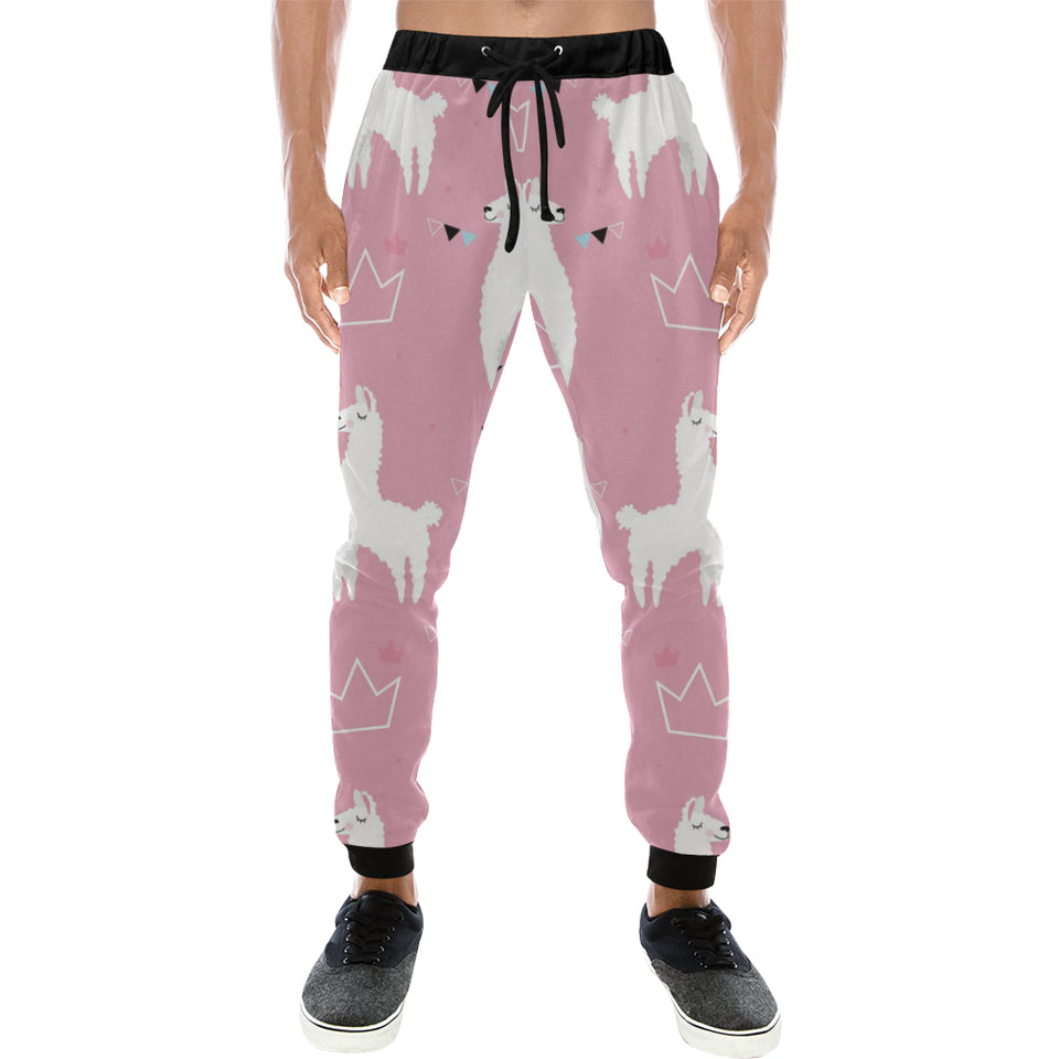 Llama Alpaca pink background Unisex Casual Sweatpants