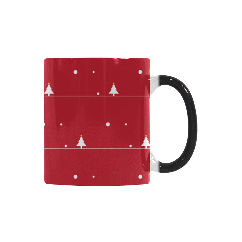 Christmas tree star snow red background Morphing Mug Heat Changing Mug
