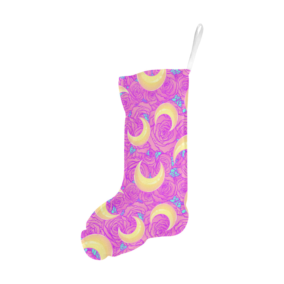 Moon pink rose background Christmas Stocking