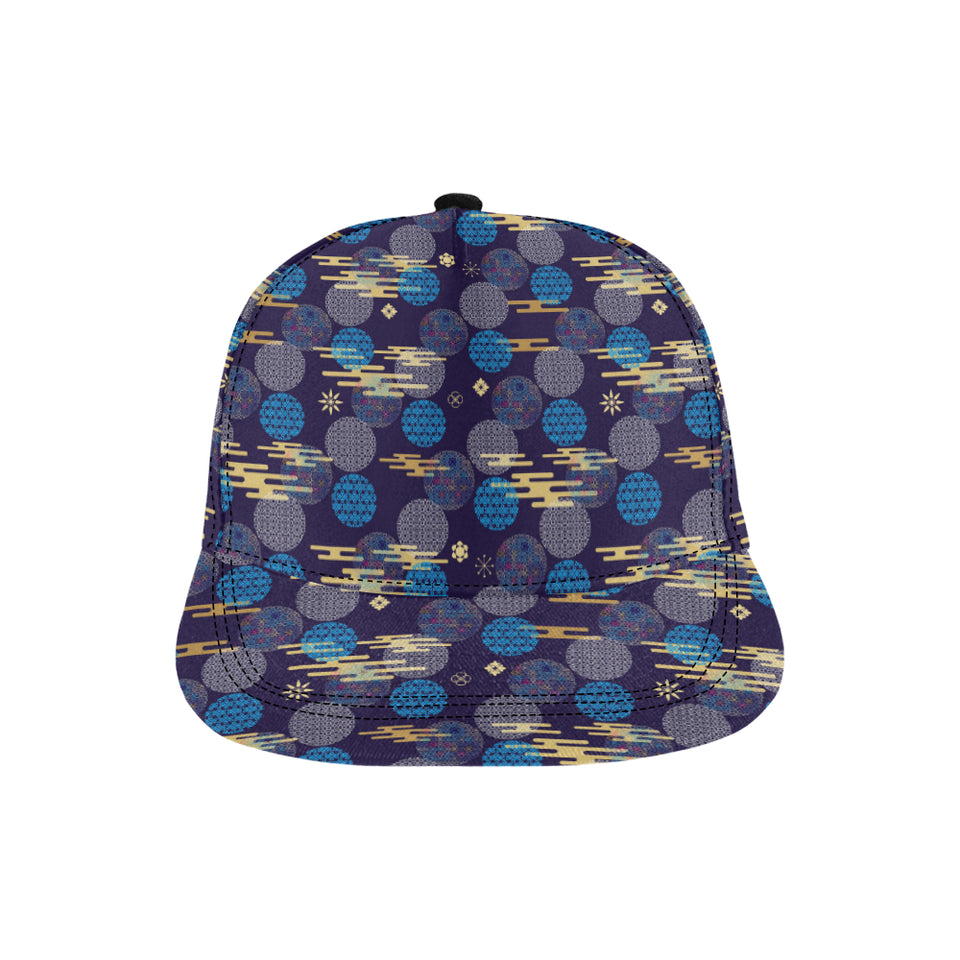 Blue japanese pattern cloud wave flower All Over Print Snapback Cap