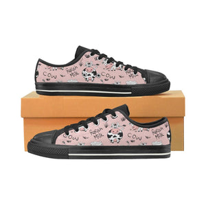 Cows milk product pink background Kids' Boys' Girls' Low Top Canvas Shoes Black