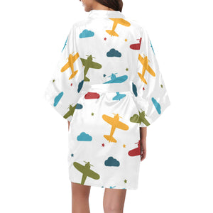 Airplane star cloud colorful Women's Short Kimono Robe
