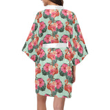 Beautiful flamingo tropical palm leaves hibiscus p Women's Short Kimono Robe