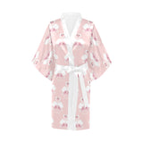 White swan and flower love pattern Women's Short Kimono Robe