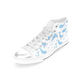 Blue whale pattern Women's High Top Canvas Shoes White