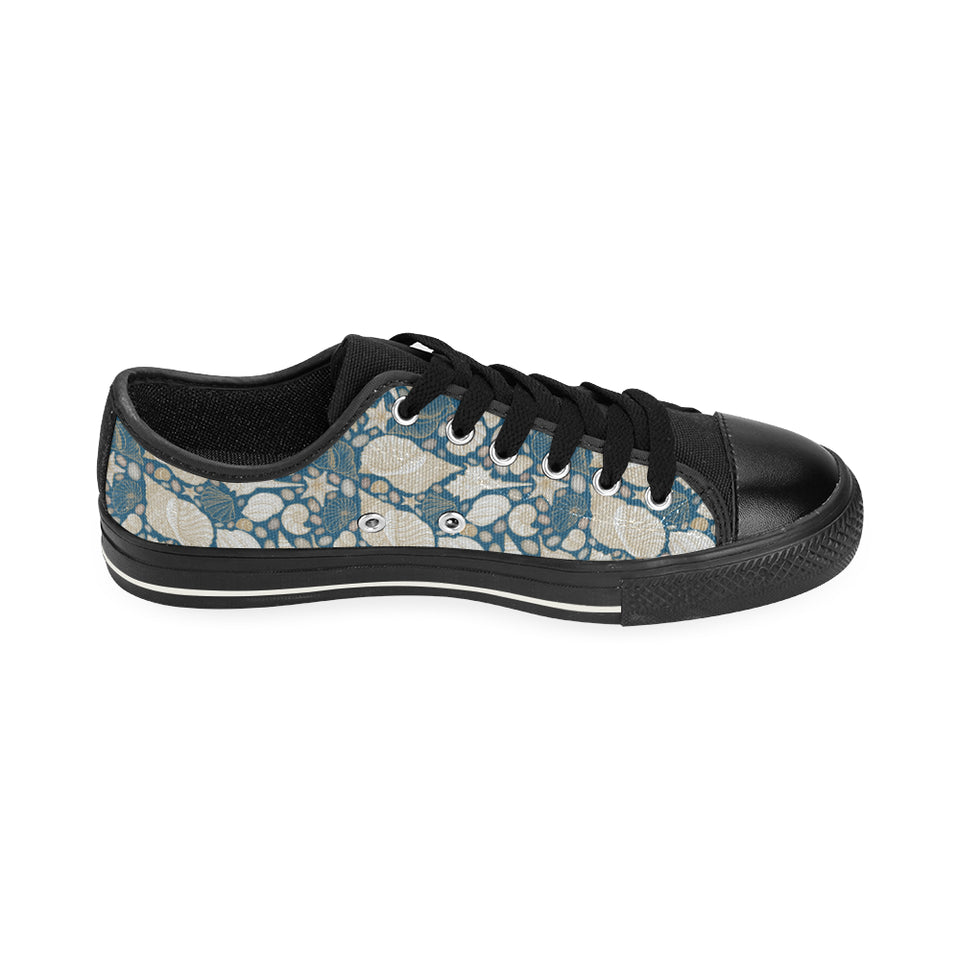Sea turtle Polynesian Tribal design pattern Men's Low Top Canvas Shoes Black