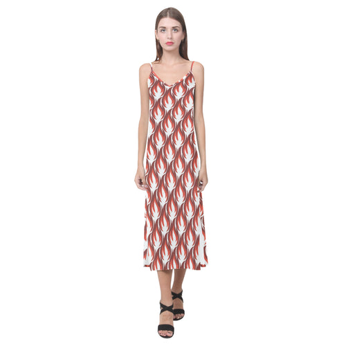 Fire flame symbol design pattern V-Neck Open Fork Long Dress