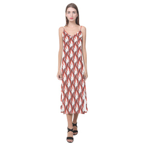Fire flame symbol design pattern V-Neck Open Fork Long Dress