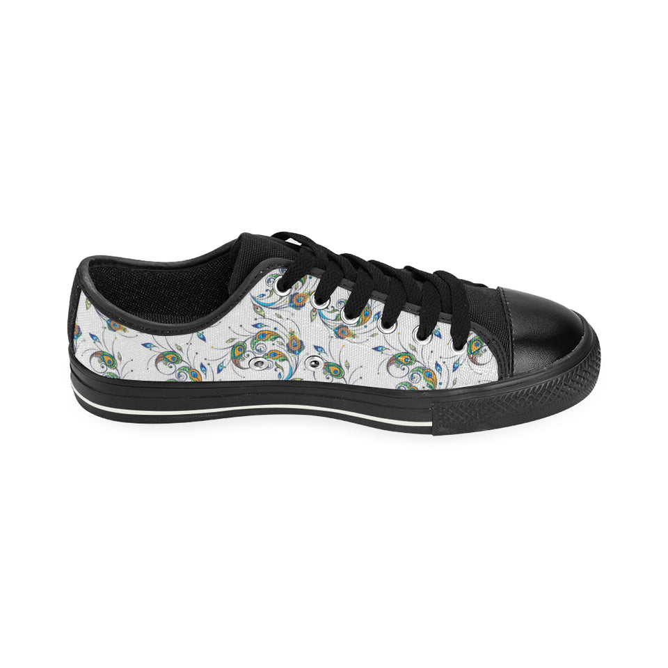 Peacock feather pattern Men's Low Top Canvas Shoes Black
