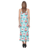 Red White sailboat wave background V-Neck Open Fork Long Dress