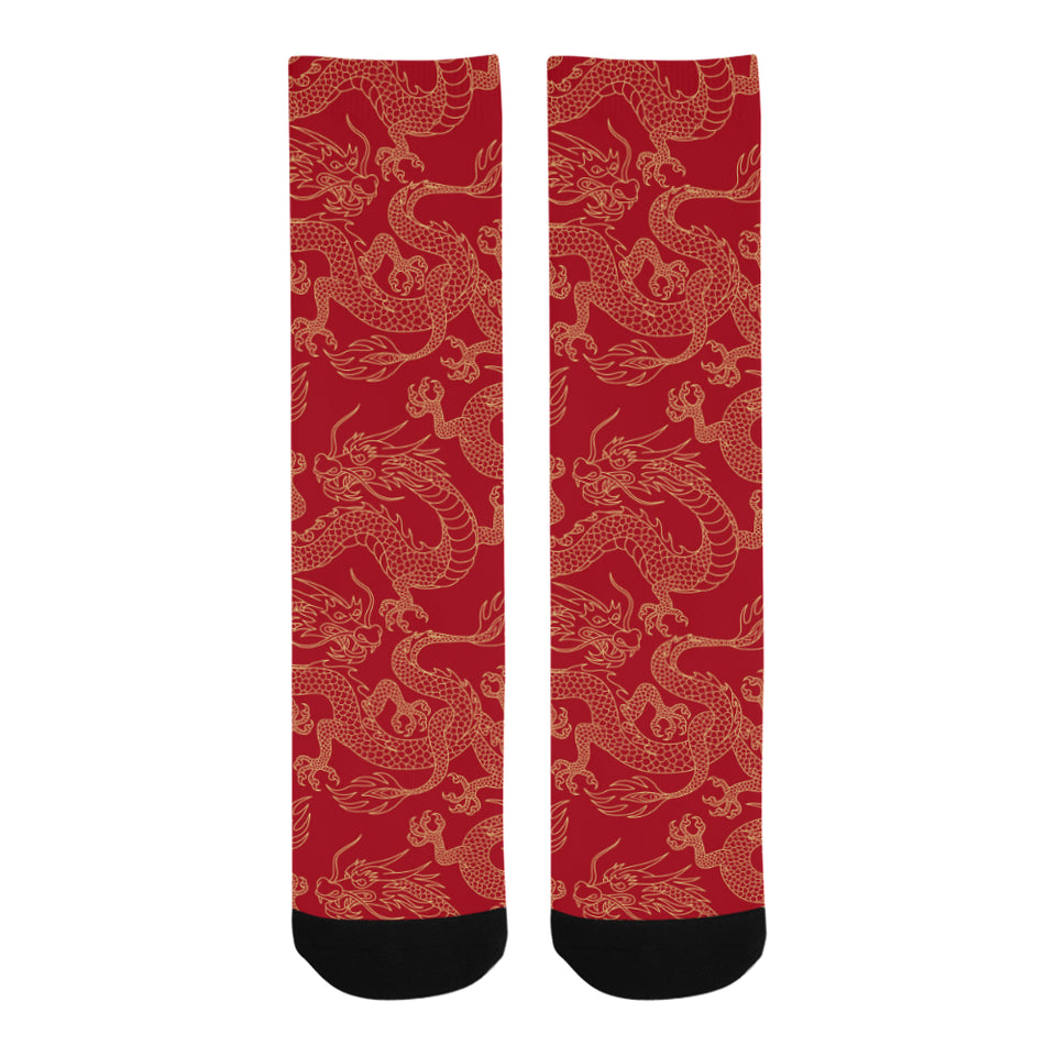 Gold dragons red background Crew Socks