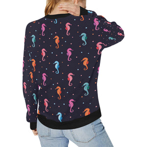 Watercolor colorful seahorse pattern Women's Crew Neck Sweatshirt