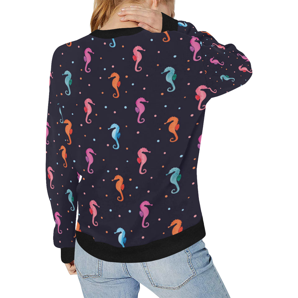 Watercolor colorful seahorse pattern Women's Crew Neck Sweatshirt