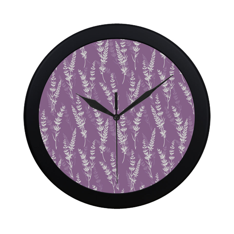 Lavender flowers purple pattern Elegant Black Wall Clock